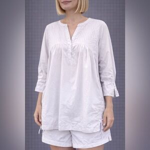 Khadi and Co Bess Nielsen Pleated Long Sleeve Cotton Tunic Purple Size Small